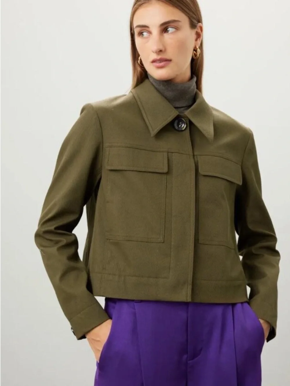 Tory Burch Olive Utility Cropped Jacket